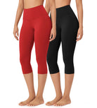 ODLEX 2-Pack 19" High Waist Knee Length Workout Athletic Running Capris Leggings - ododos