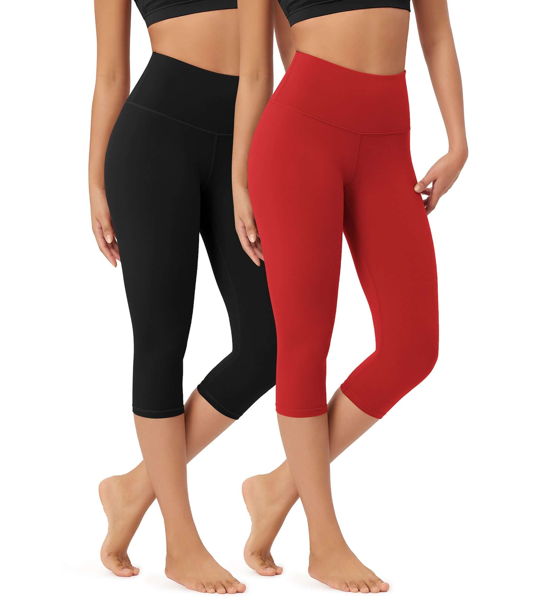 ODLEX 2-Pack 19" High Waist Knee Length Workout Athletic Running Capris Leggings - ododos