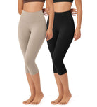 ODLEX 2-Pack 19" High Waist Knee Length Workout Athletic Running Capris Leggings - ododos