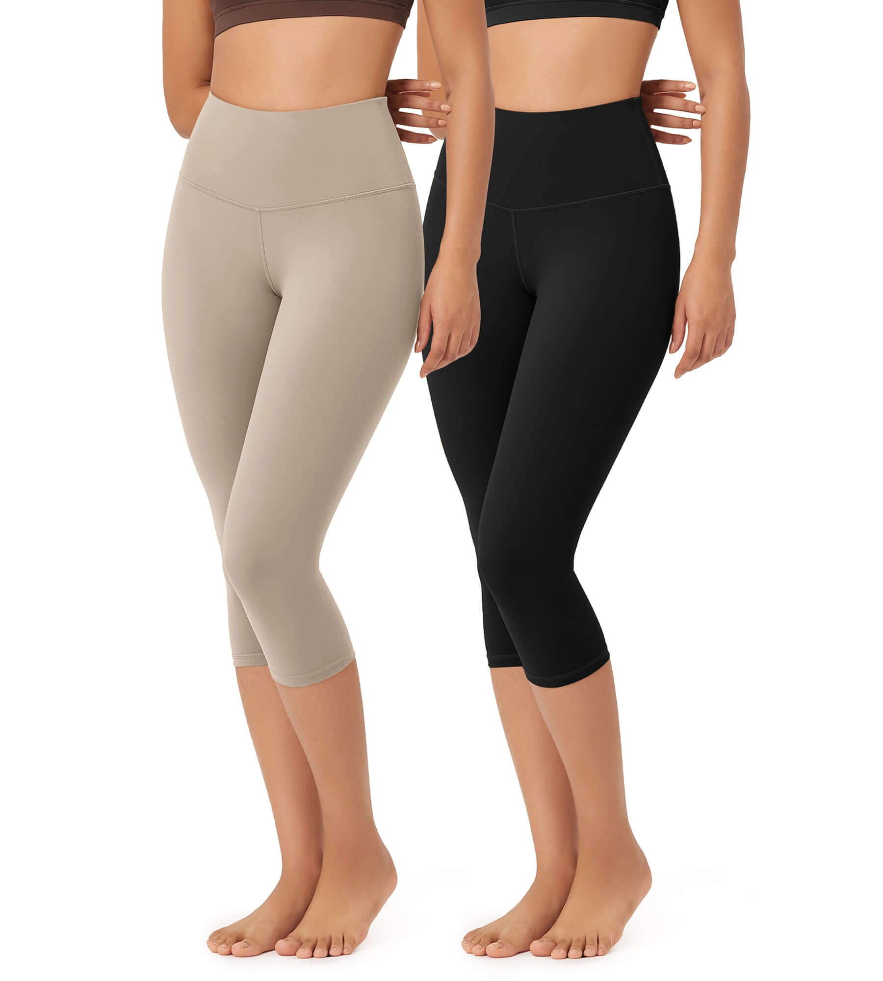 ODLEX 2-Pack 19" High Waist Knee Length Workout Athletic Running Capris Leggings - ododos