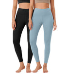 ODLEX 2-Pack 25" High Waist Workout Tummy Control Atheltic Leggings Black+chambray - ododos