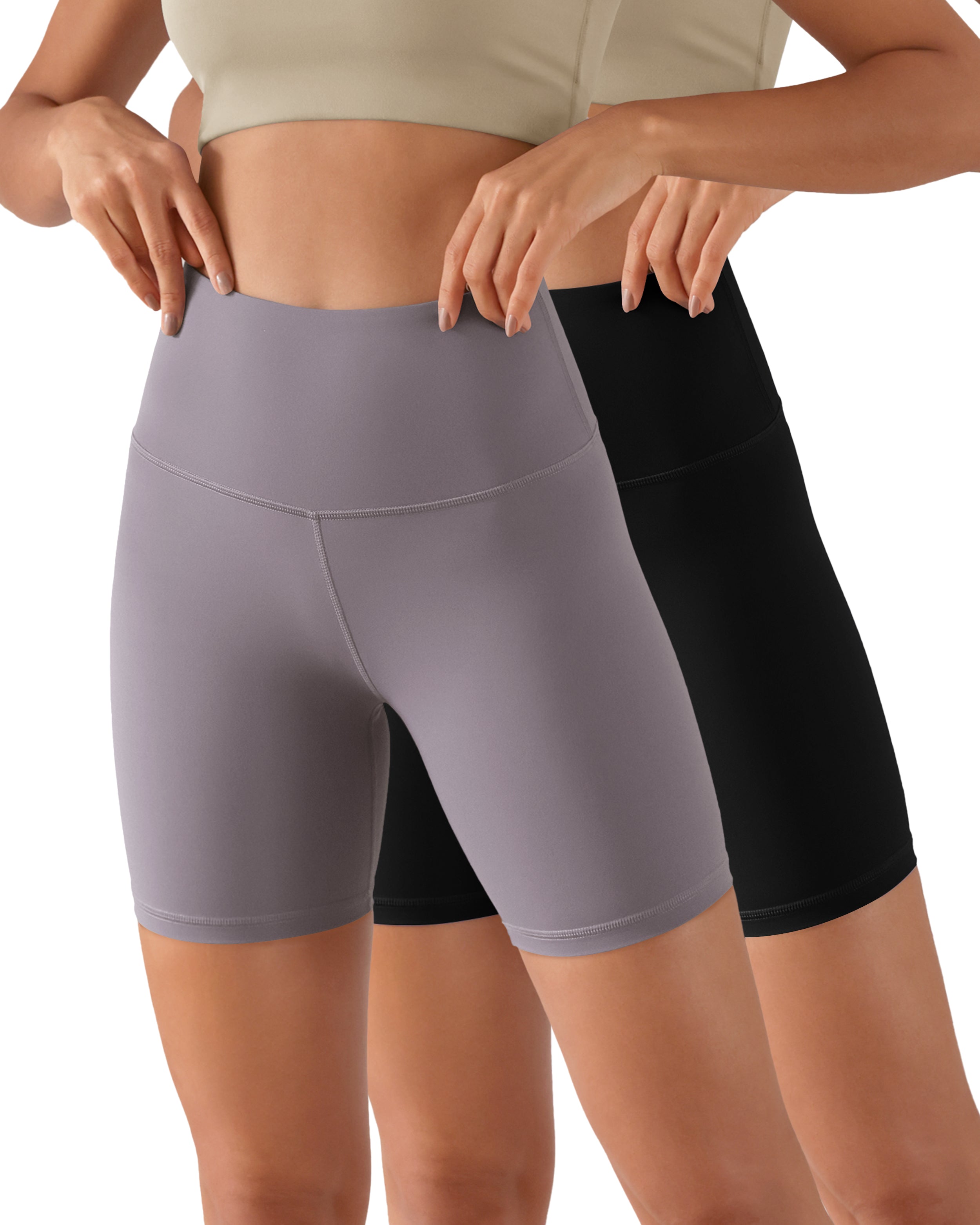 2-Pack 6" High Waist Workout Shorts Black+Ash Violet - ododos