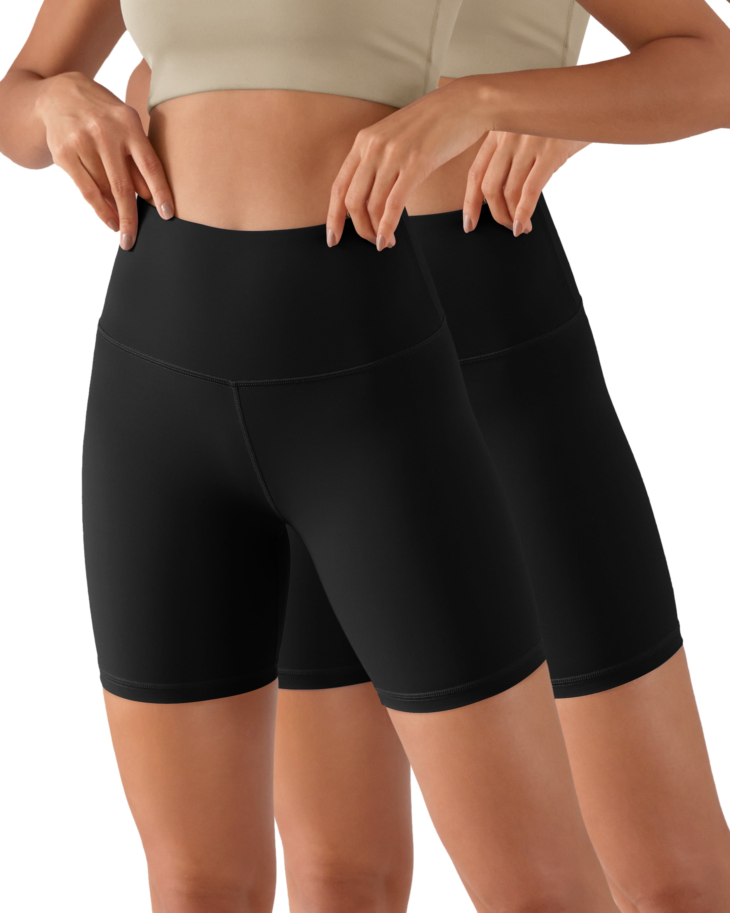 2-Pack 6" High Waist Workout Shorts Black+Black - ododos