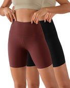 2-Pack 6" High Waist Workout Shorts Black+Burgundy - ododos