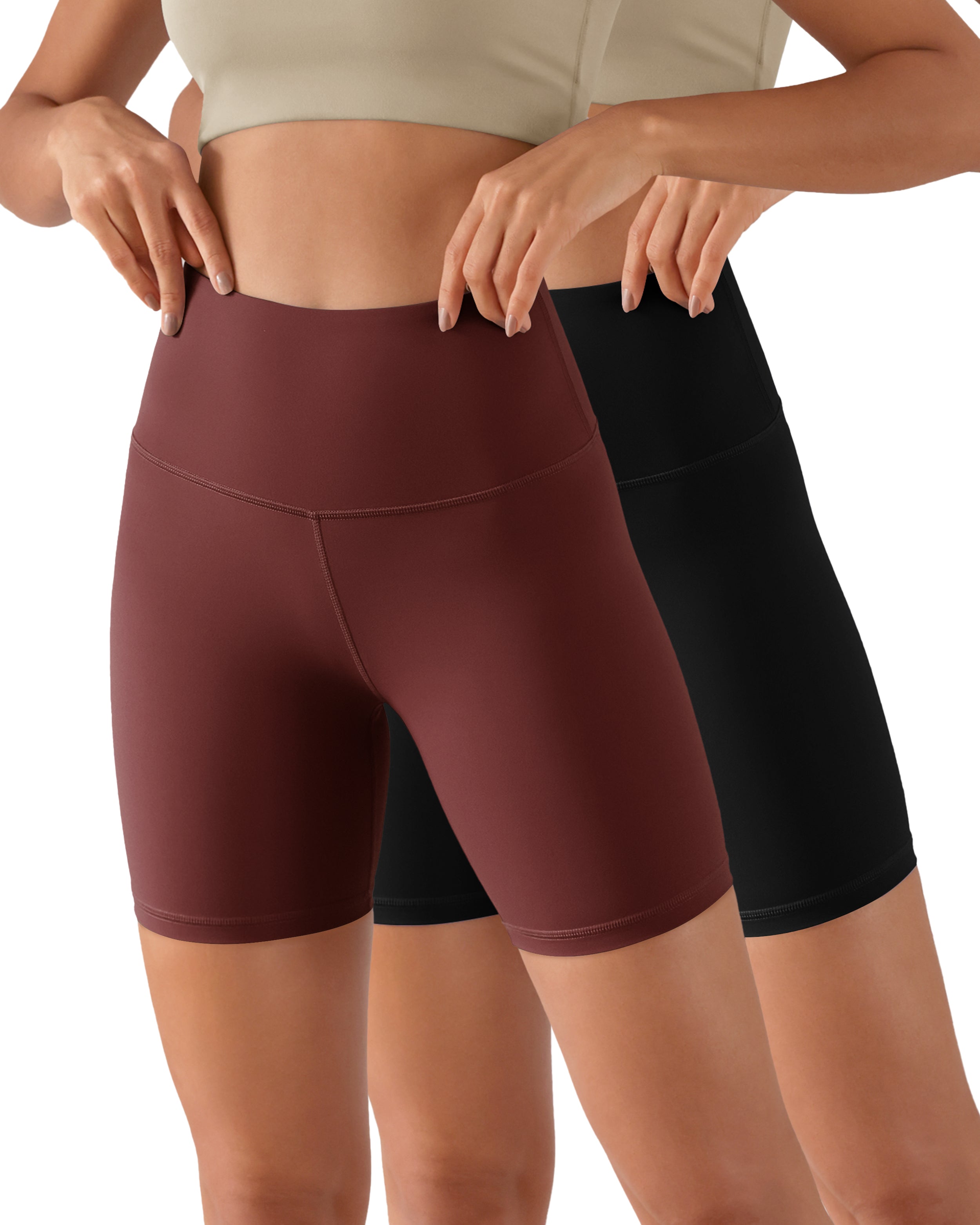 2-Pack 6" High Waist Workout Shorts Black+Burgundy - ododos