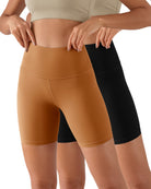 2-Pack 6" High Waist Workout Shorts Black+Caramel - ododos