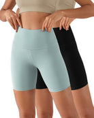 2-Pack 6" High Waist Workout Shorts Black+Chambray - ododos