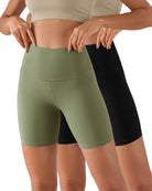2-Pack 6" High Waist Workout Shorts Black+Dark Olive - ododos