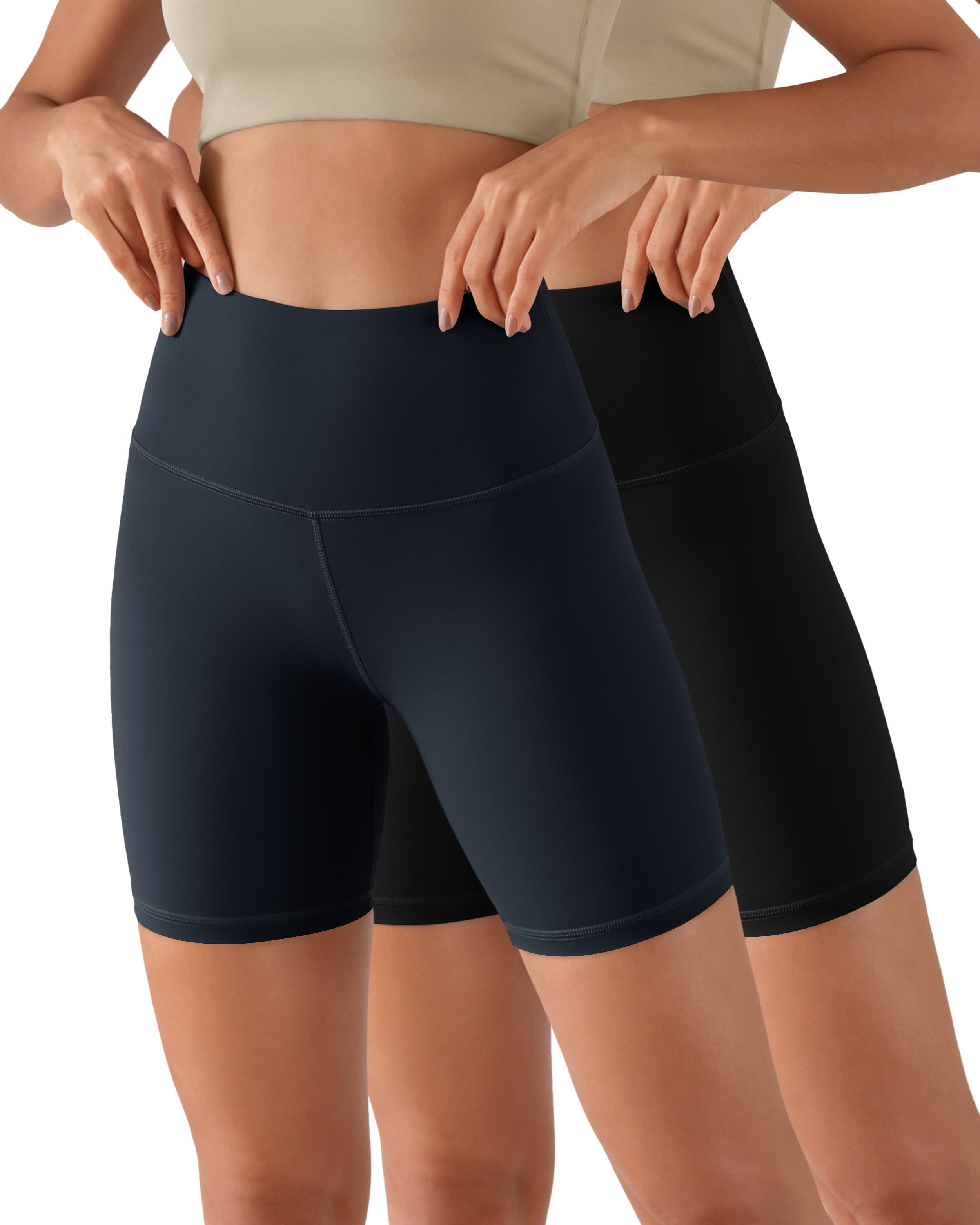 2-Pack 6" High Waist Workout Shorts Black+Deep Navy - ododos