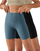 2-Pack 6" High Waist Workout Shorts Black+Ink Blue - ododos