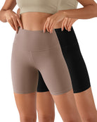 2-Pack 6" High Waist Workout Shorts Black+Purple Taupe - ododos