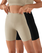 2-Pack 6" High Waist Workout Shorts Black+Taupe - ododos
