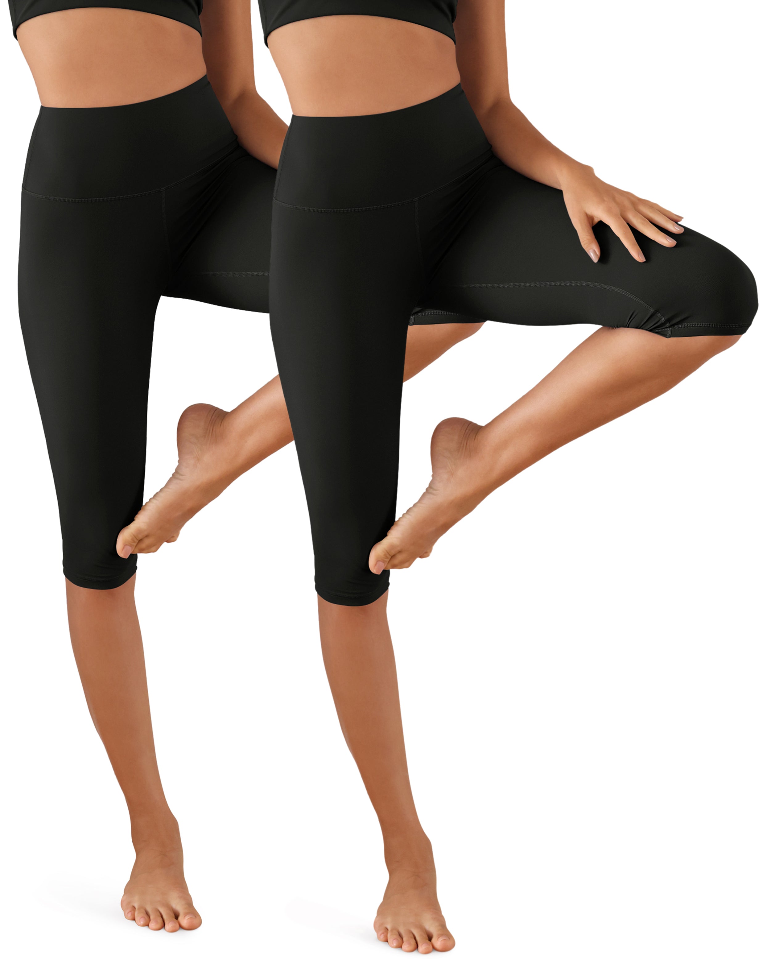 ODCLOUD 2-Pack High Waist Yoga Capris - Knee Length Black+Black - ododos