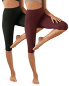 ODCLOUD 2-Pack 14" High Waist Yoga Capris Black+Burgundy - ododos