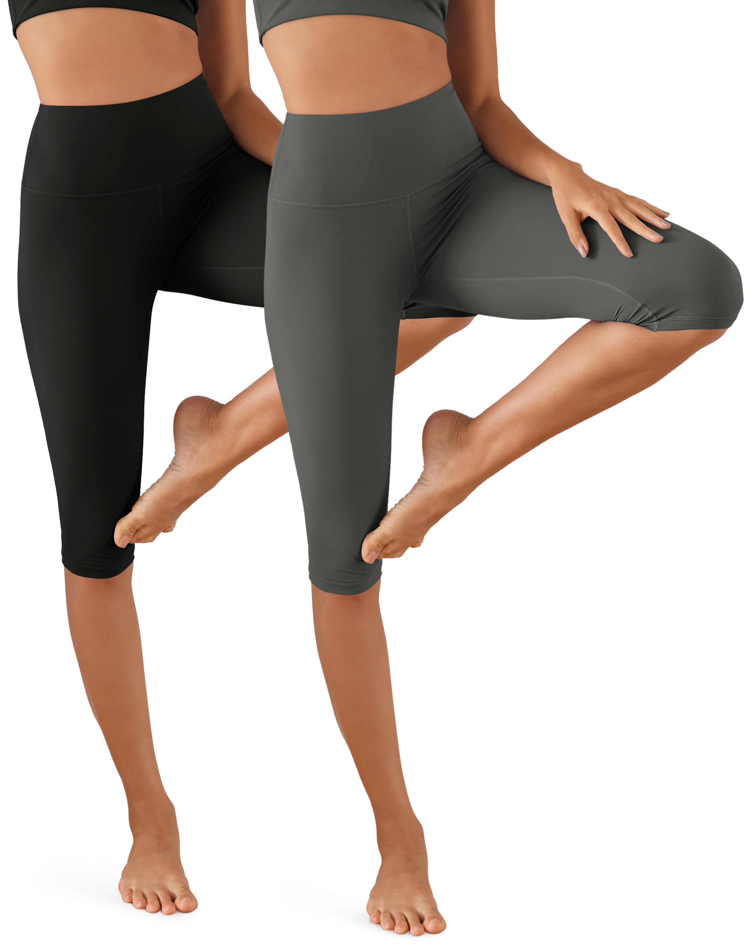 ODCLOUD 2-Pack High Waist Yoga Capris - Knee Length Black+Charcoal - ododos