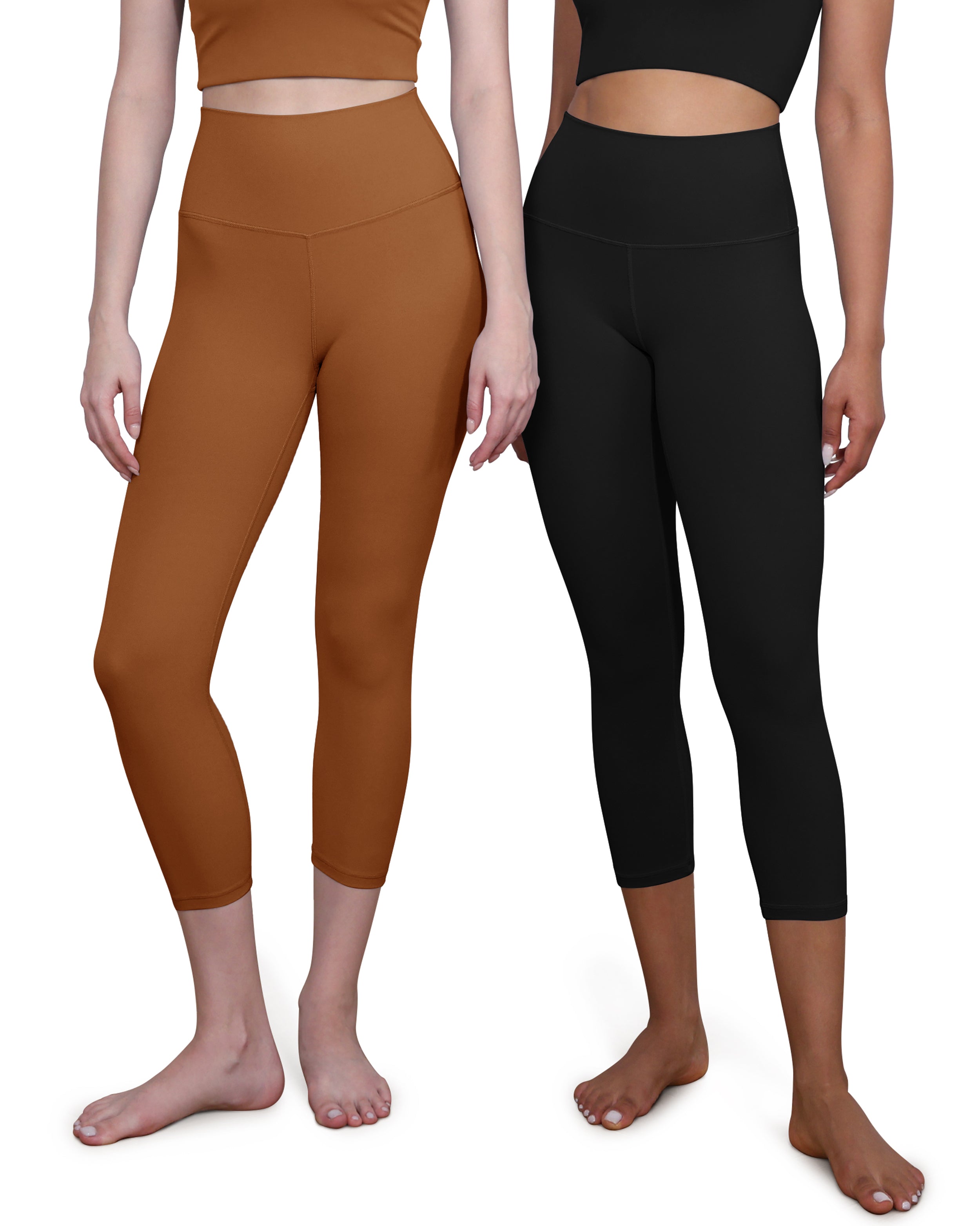 ODCLOUD 2-Pack High Waist Yoga Capris - Calf Length Black+Caramel - ododos