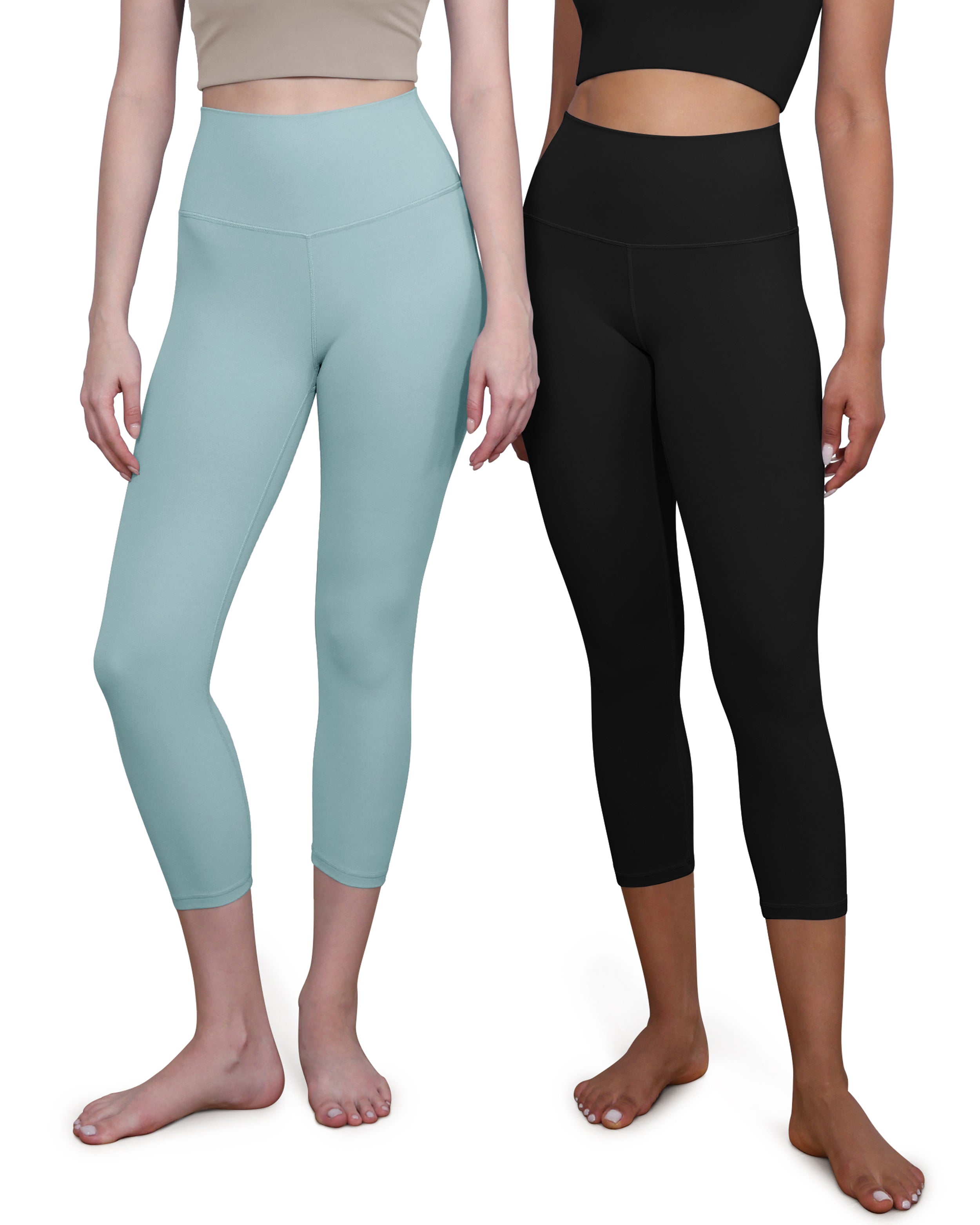 ODCLOUD 2-Pack High Waist Yoga Capris - Calf Length Black+Chambray - ododos