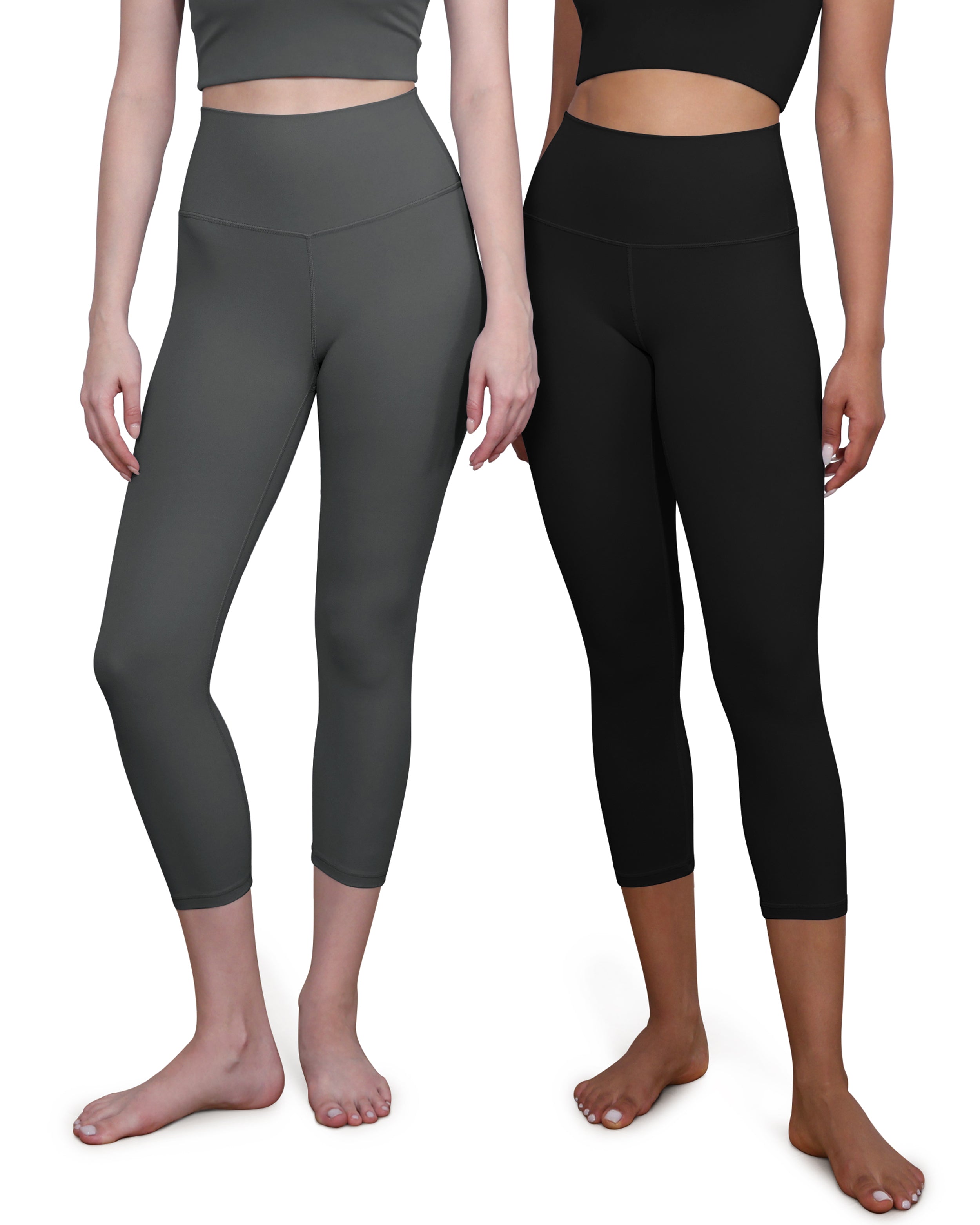 ODCLOUD 2-Pack High Waist Yoga Capris - Calf Length Black+Charcoal - ododos