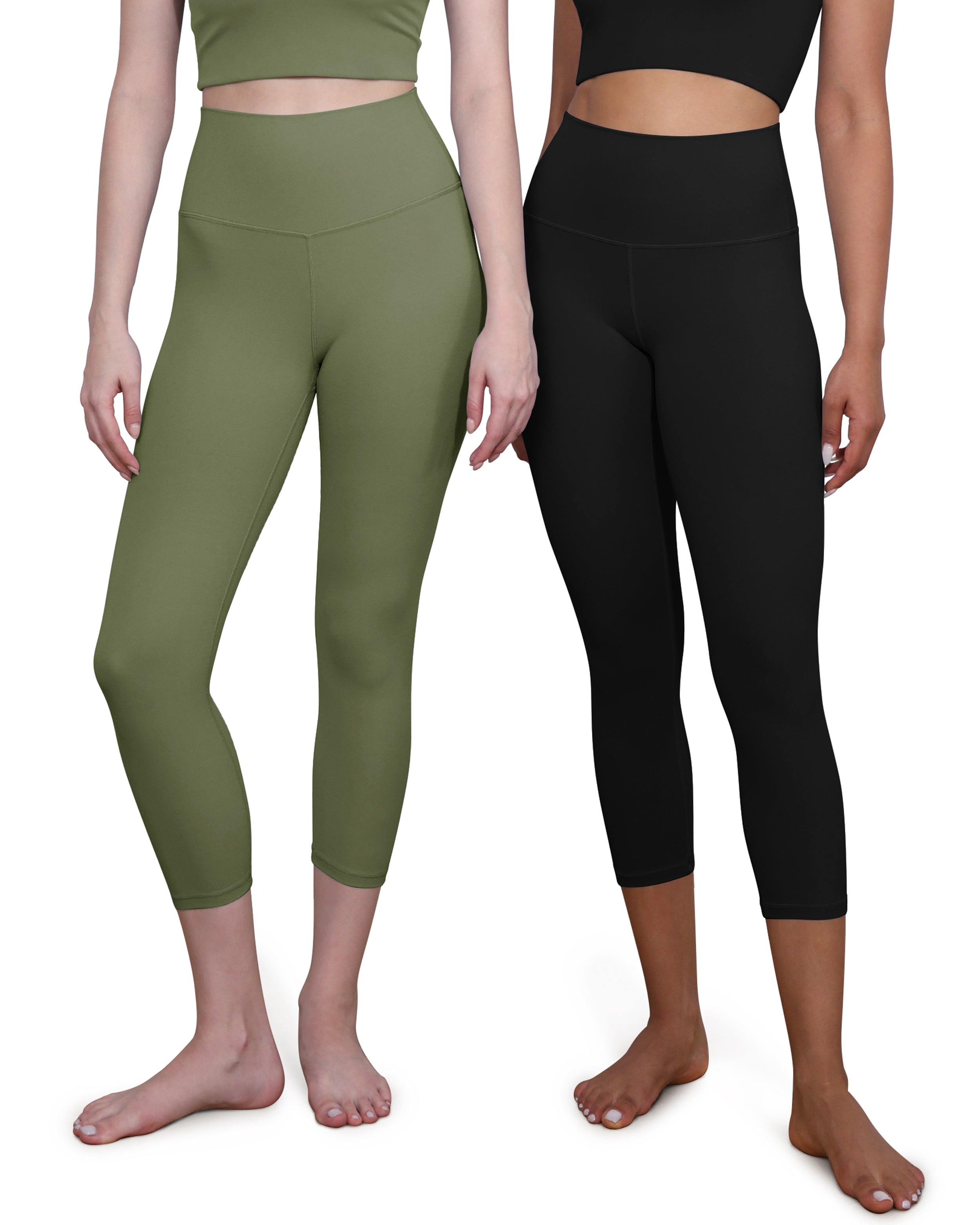 ODCLOUD 2-Pack High Waist Yoga Capris - Calf Length Black+Dark Olive - ododos