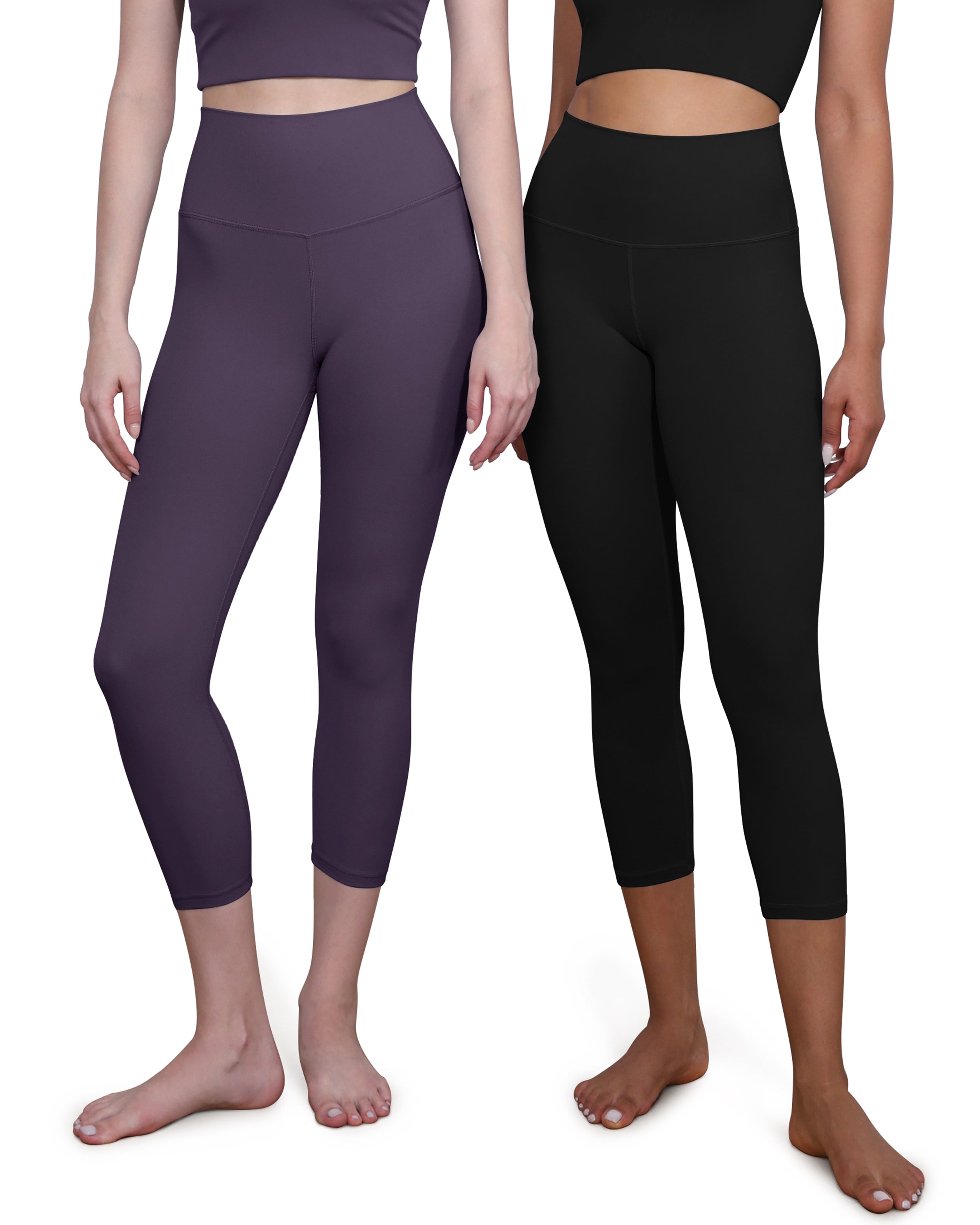 ODCLOUD 2-Pack High Waist Yoga Capris - Calf Length Black+Dark Purple - ododos