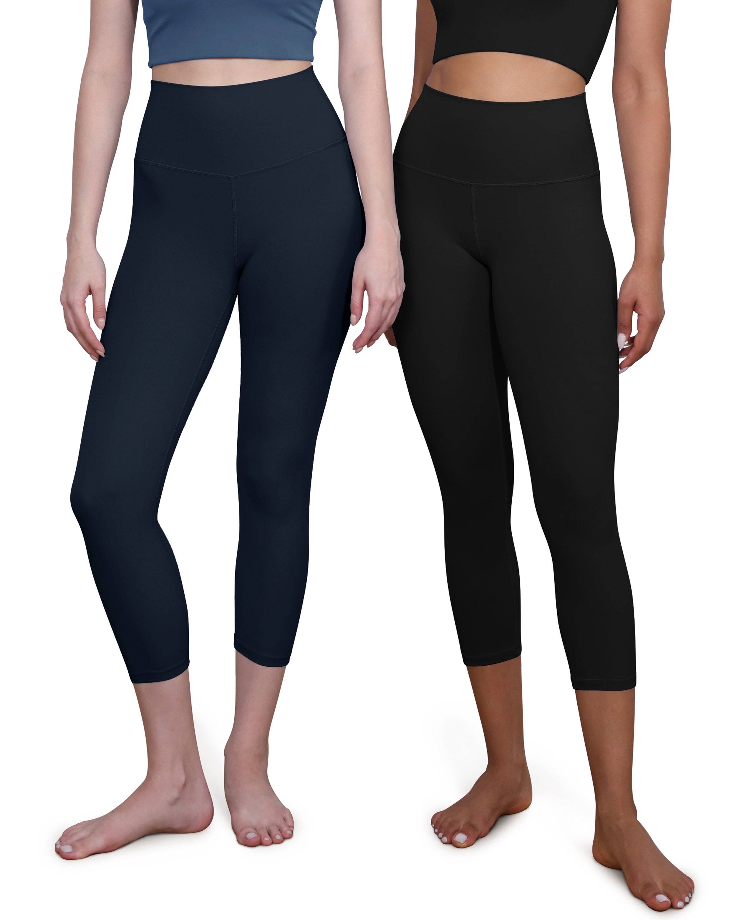 ODCLOUD 2-Pack High Waist Yoga Capris - Calf Length Black+Deep Navy - ododos