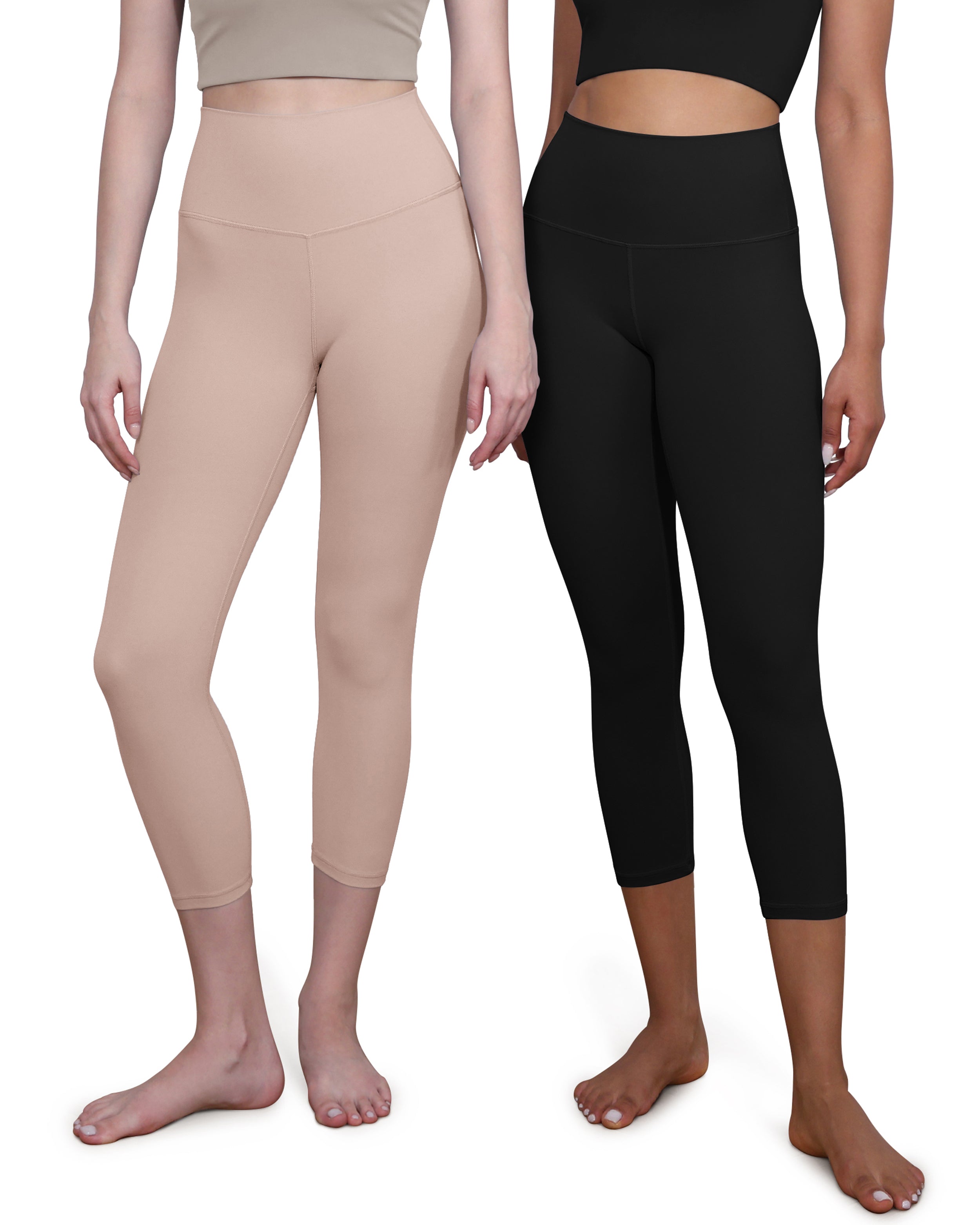 ODCLOUD 2-Pack High Waist Yoga Capris - Calf Length Black+Dusty Pink - ododos