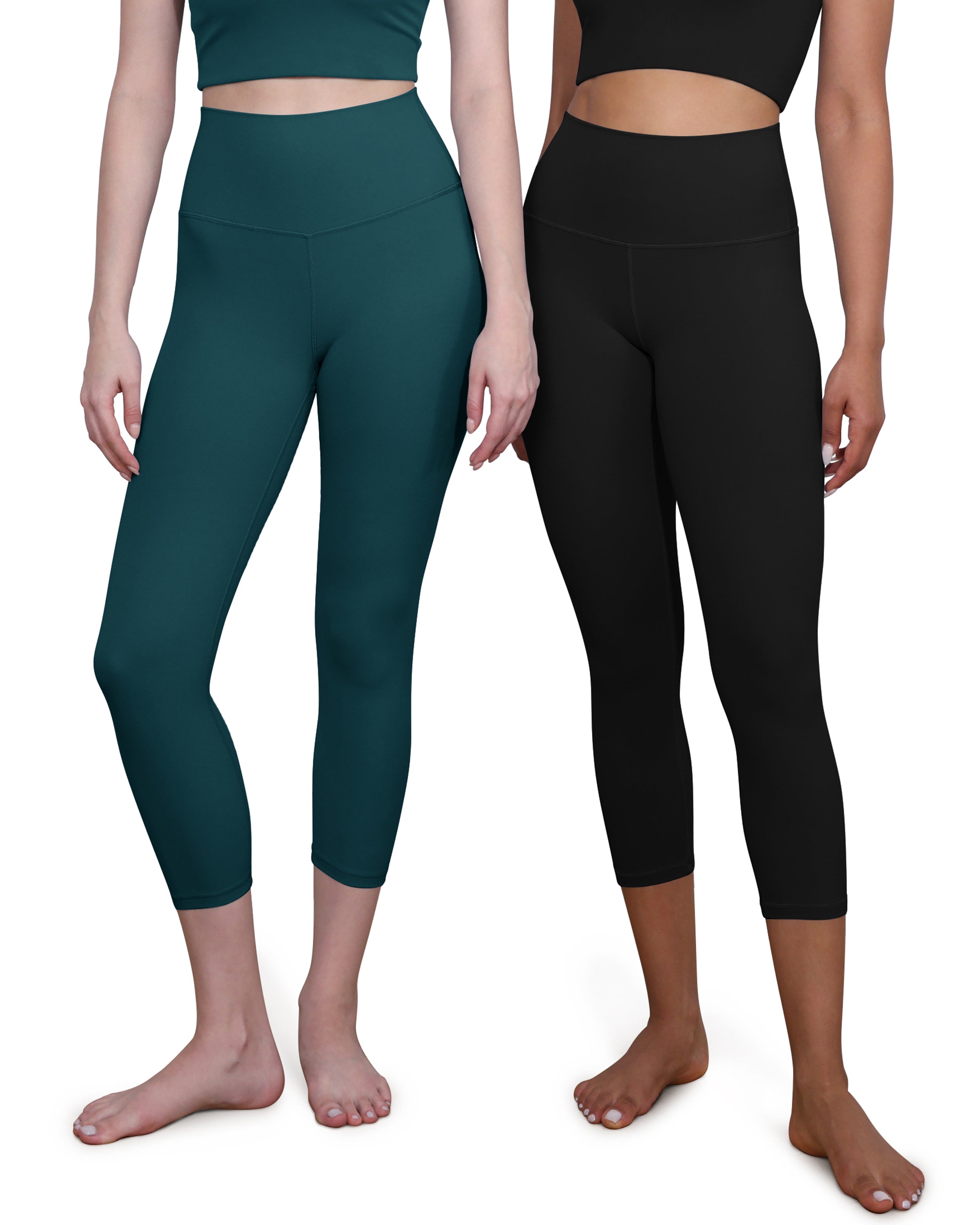 ODCLOUD 2-Pack High Waist Yoga Capris - Calf Length Black+Forest Teal - ododos