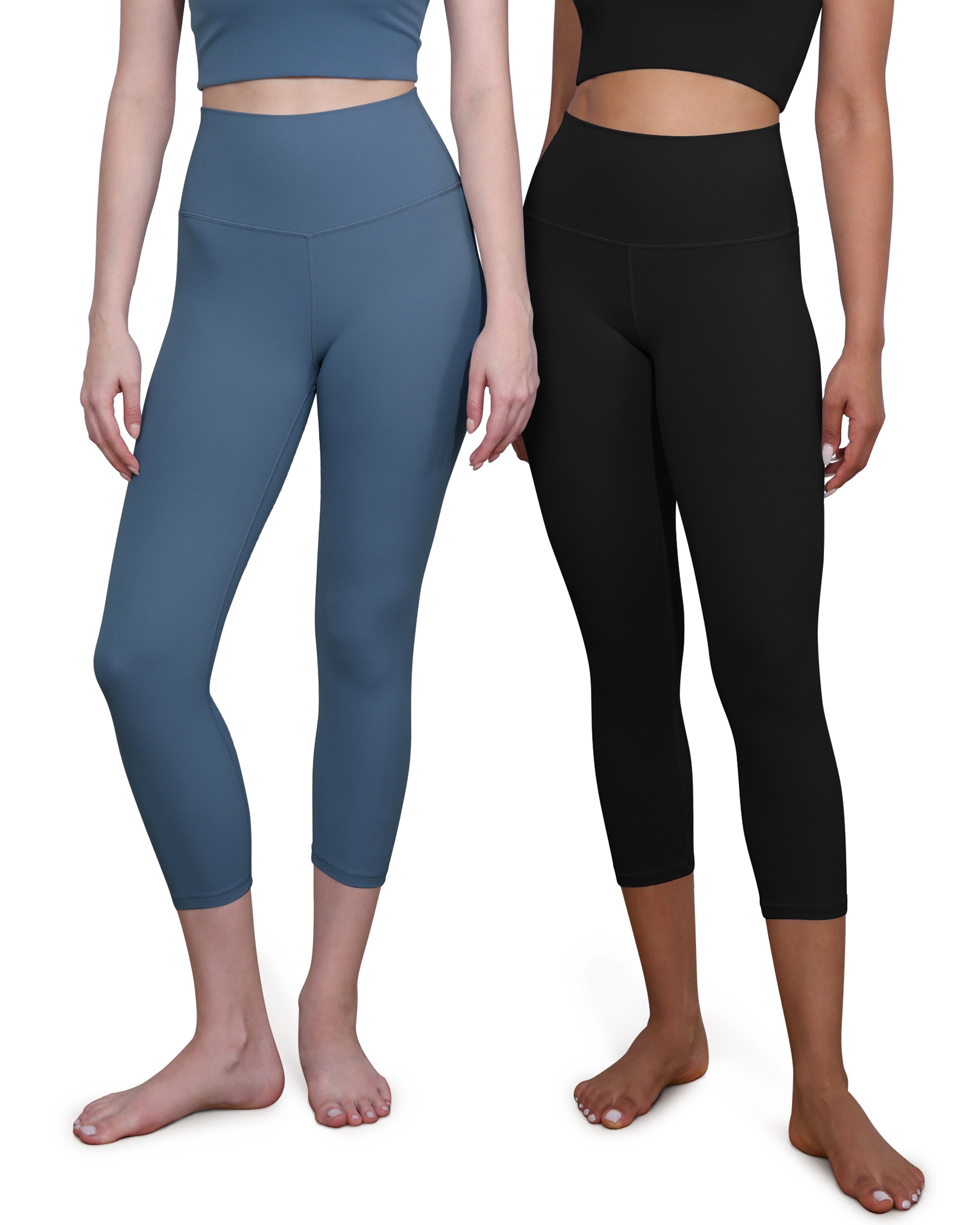 ODCLOUD 2-Pack High Waist Yoga Capris - Calf Length Black+Ink Blue - ododos