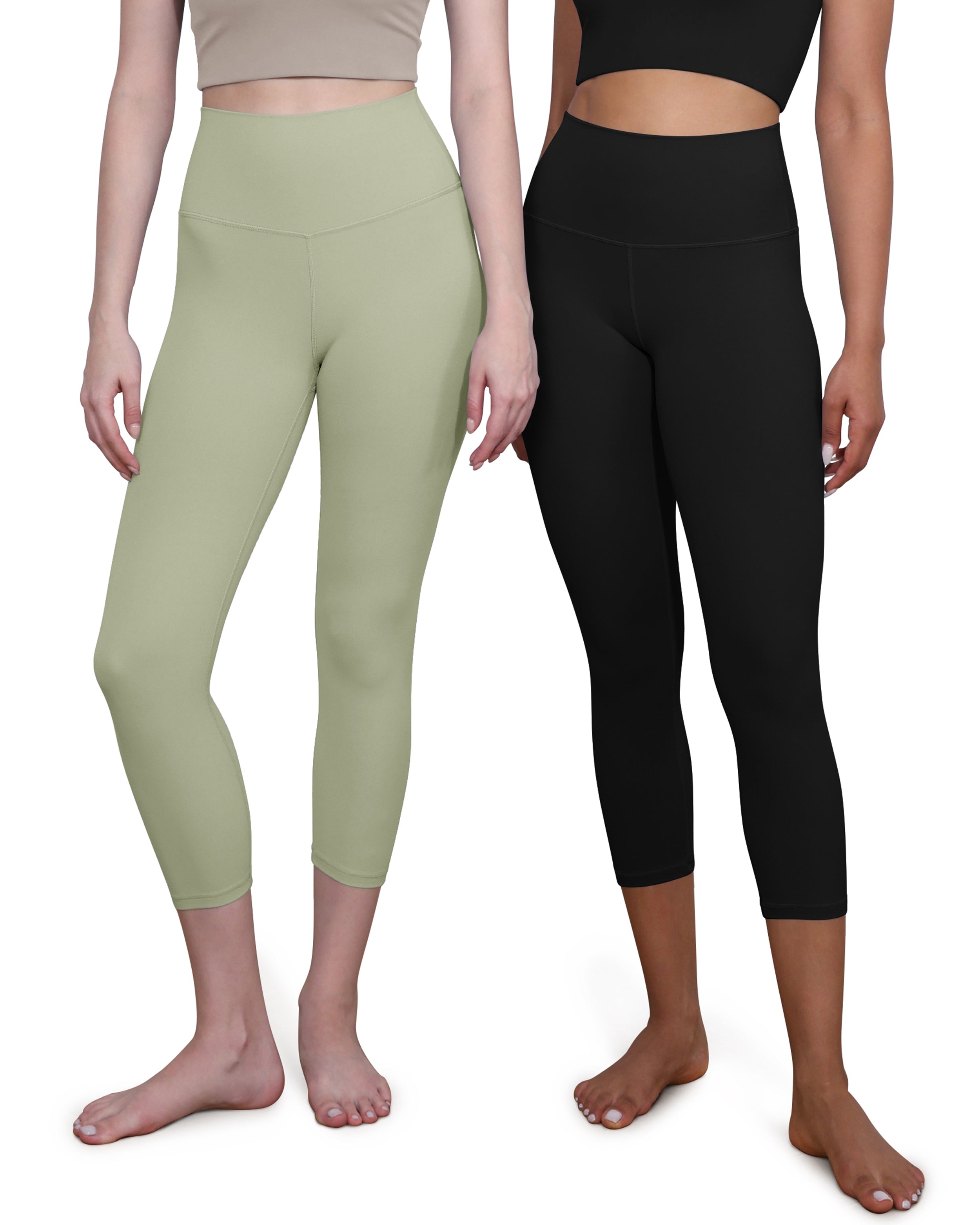 ODCLOUD 2-Pack High Waist Yoga Capris - Calf Length Black+Lime Stone - ododos