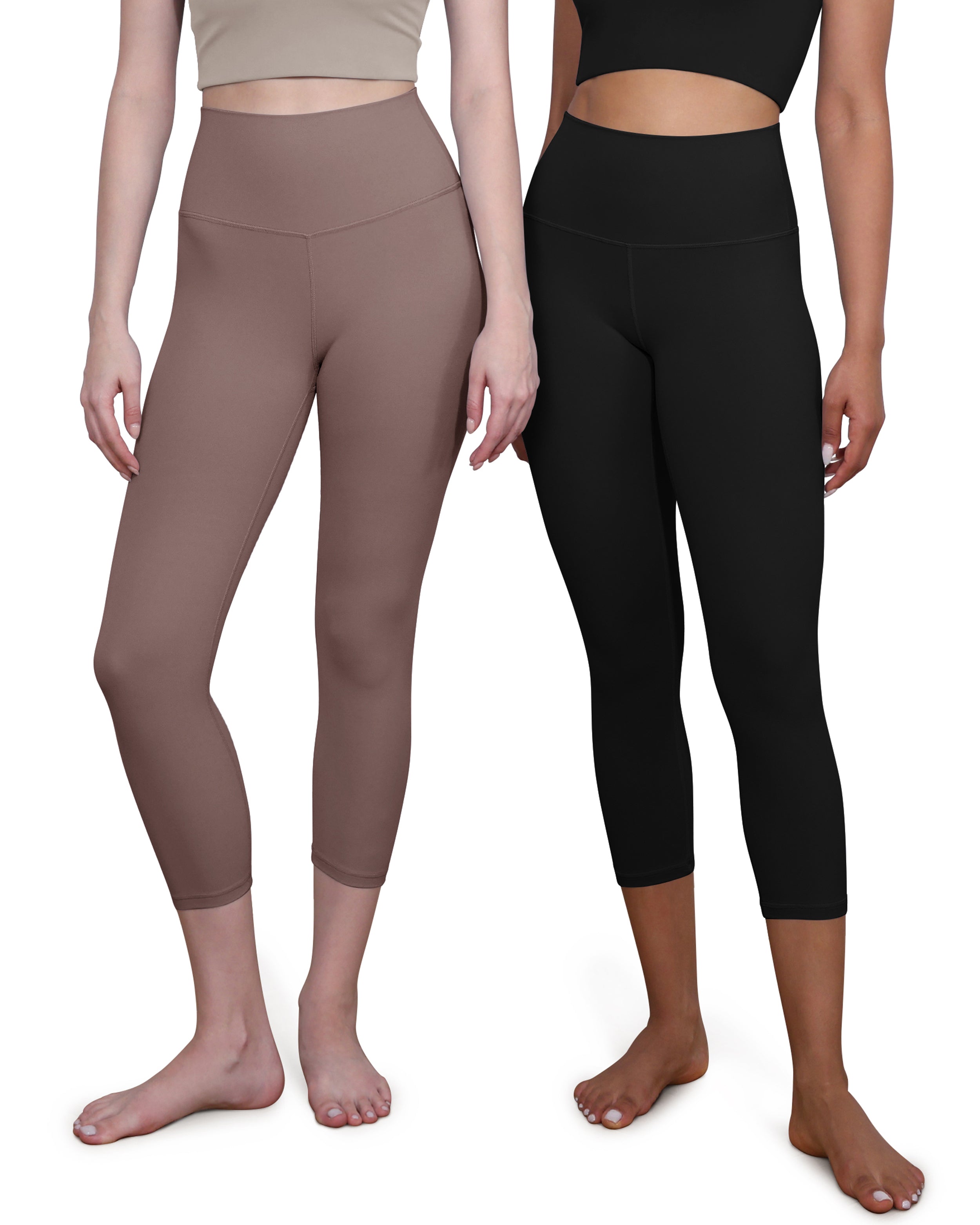 ODCLOUD 2-Pack High Waist Yoga Capris - Calf Length Black+Purple Taupe - ododos