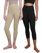 ODCLOUD 2-Pack 19" High Waist Yoga Capris Black+Shaker Beige - ododos