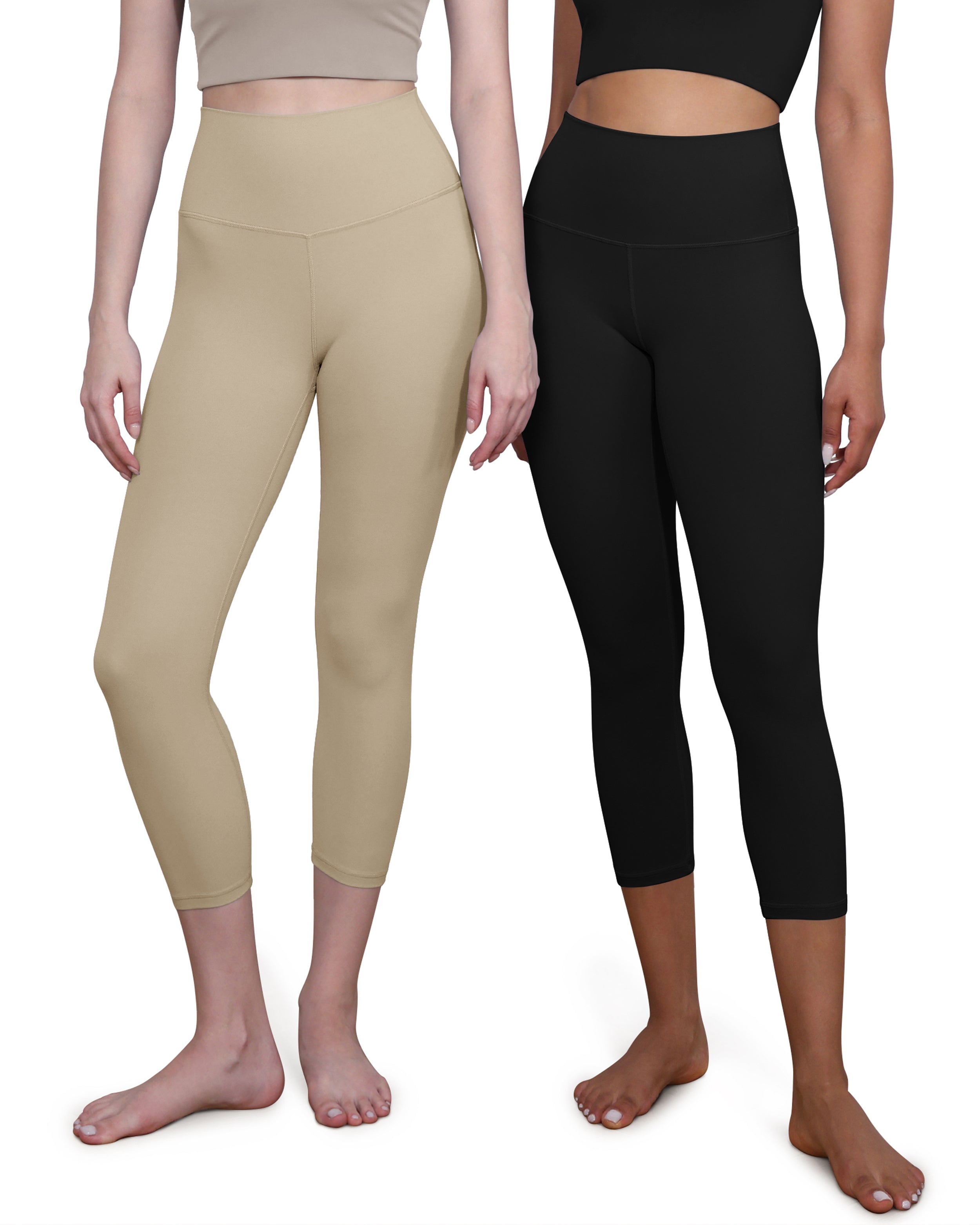 ODCLOUD 2-Pack High Waist Yoga Capris - Calf Length Black+Shaker Beige - ododos