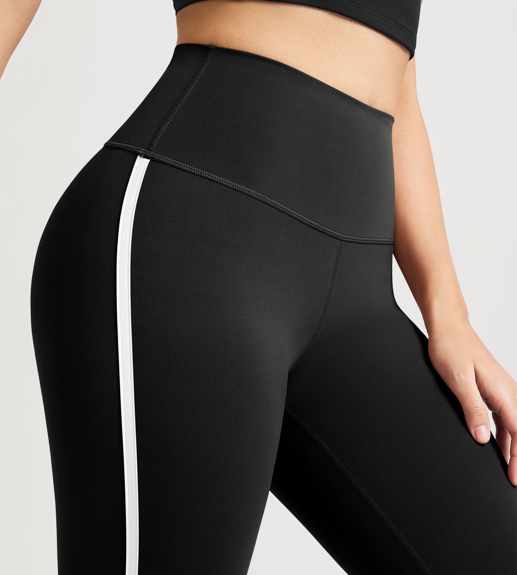 25" ODCLOUD High Waist Yoga Pants Leggings for Women with white side-piping - ododos