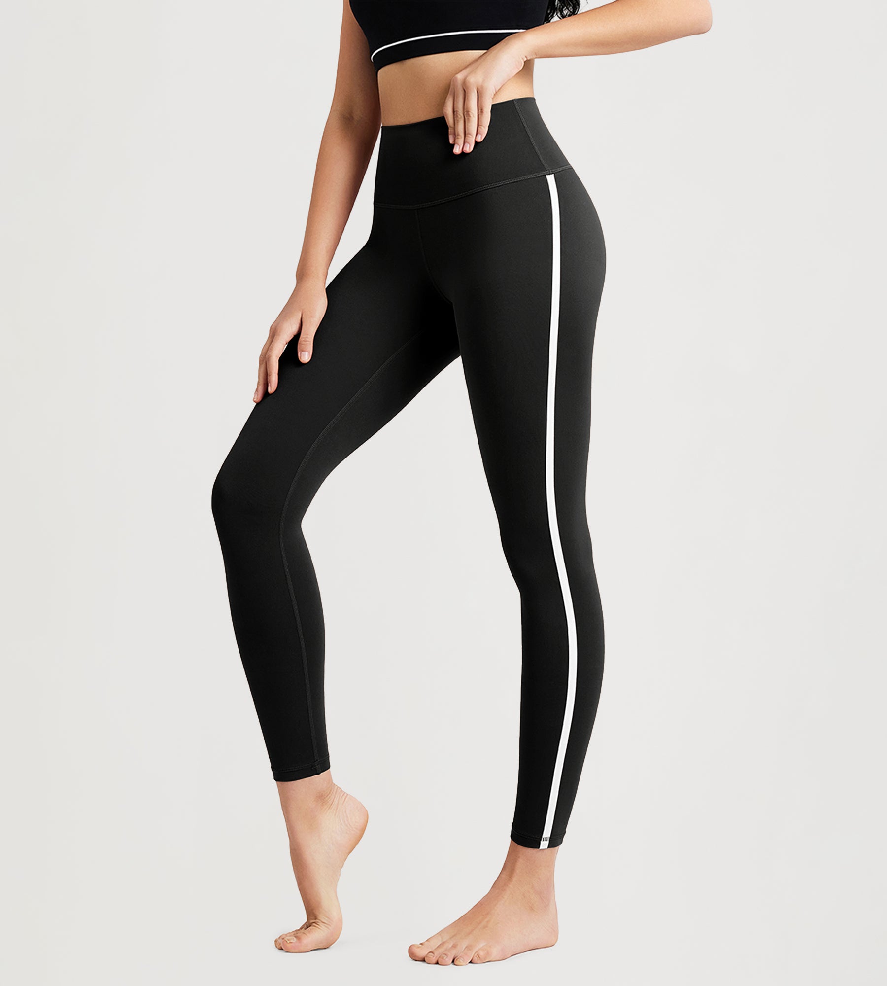 25" ODCLOUD High Waist Yoga Pants Leggings for Women with white side-piping - ododos