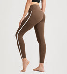 25" ODCLOUD High Waist Yoga Pants Leggings for Women with white side-piping Brunette - ododos