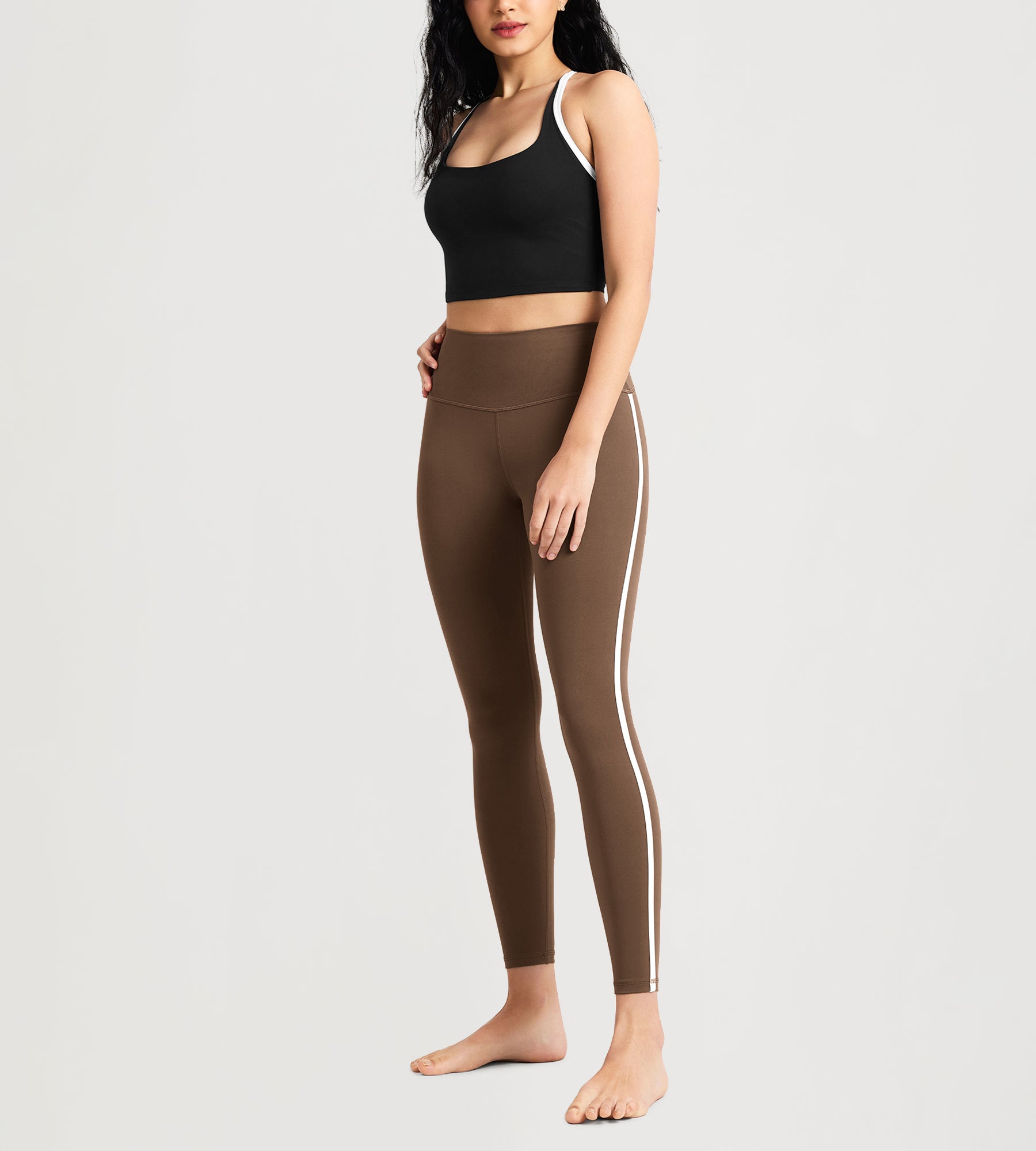 25" ODCLOUD High Waist Yoga Pants Leggings for Women with white side-piping - ododos