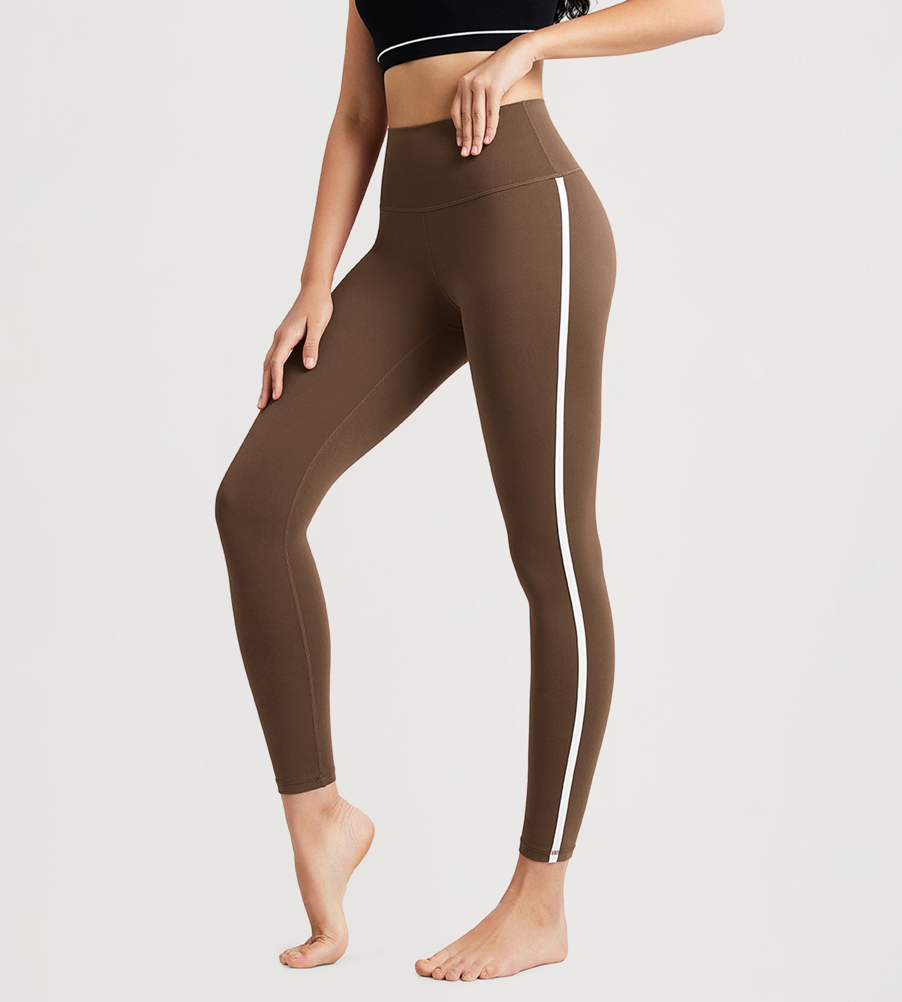 25" ODCLOUD High Waist Yoga Pants Leggings for Women with white side-piping - ododos