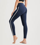 25" ODCLOUD High Waist Yoga Pants Leggings for Women with white side-piping Navy - ododos