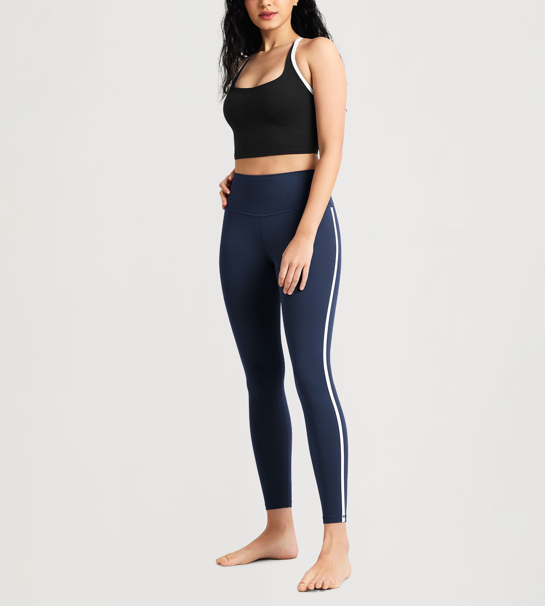 25" ODCLOUD High Waist Yoga Pants Leggings for Women with white side-piping - ododos