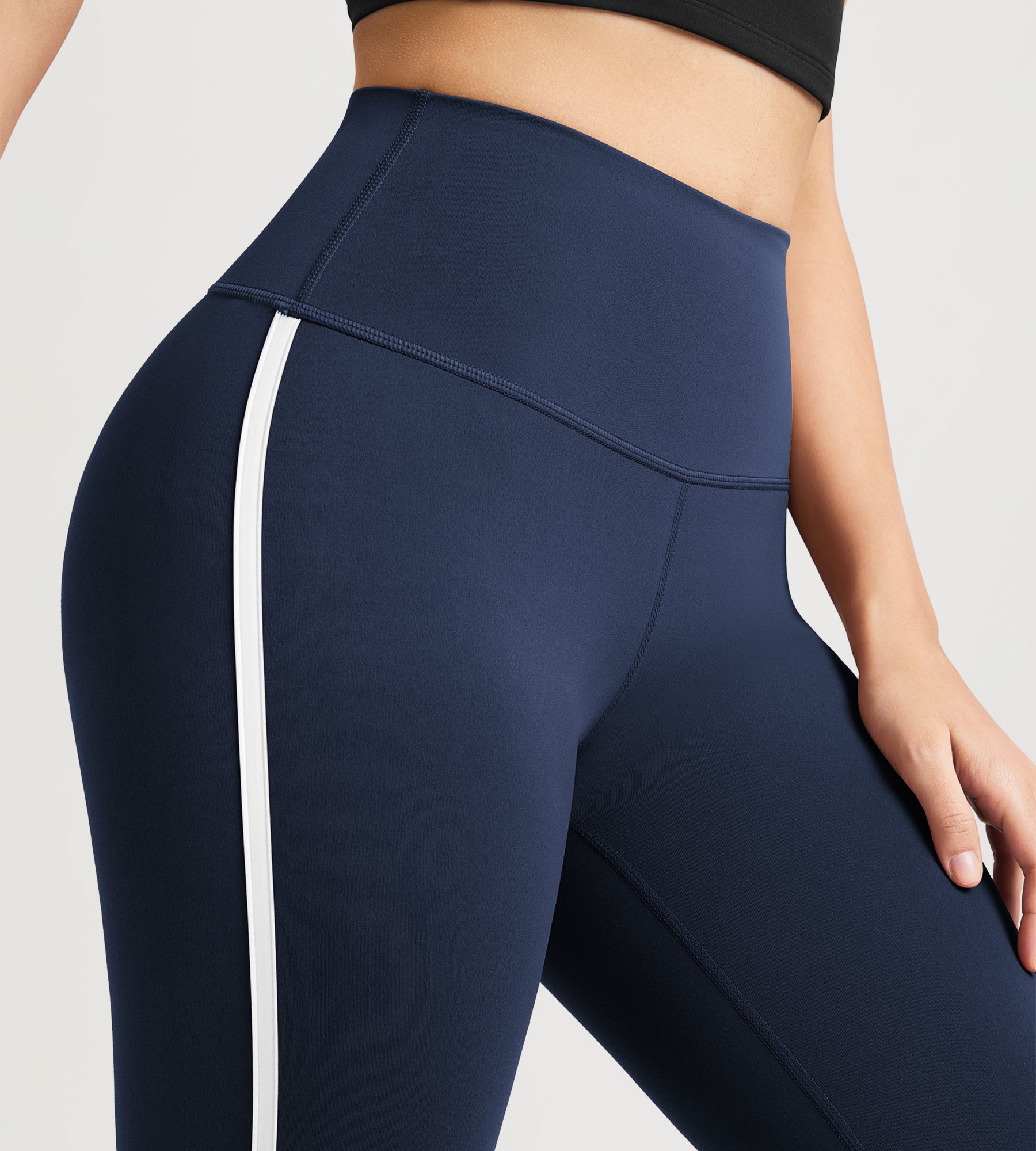 25" ODCLOUD High Waist Yoga Pants Leggings for Women with white side-piping - ododos