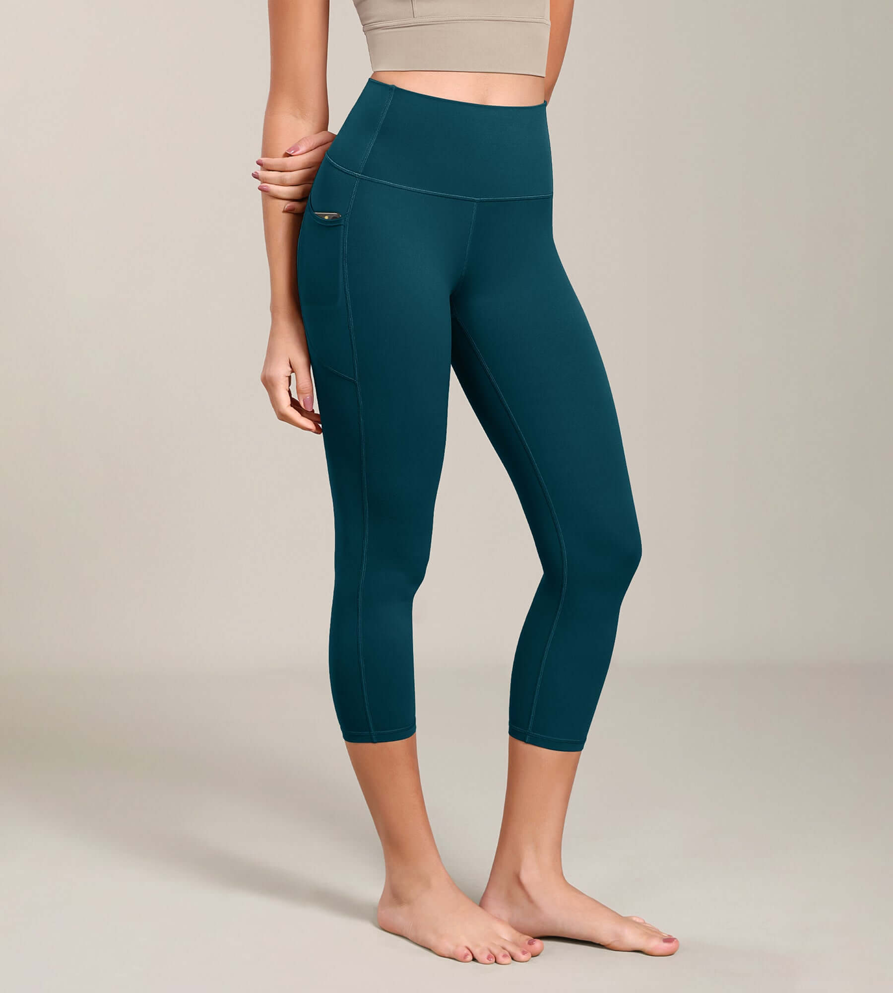 Odcloud Lounge Yoga 21" High Waist Capris Leggings with Pockets Forest Teal - ododos