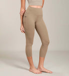 Odcloud Lounge Yoga 21" High Waist Capris Leggings with Pockets Light Brown - ododos