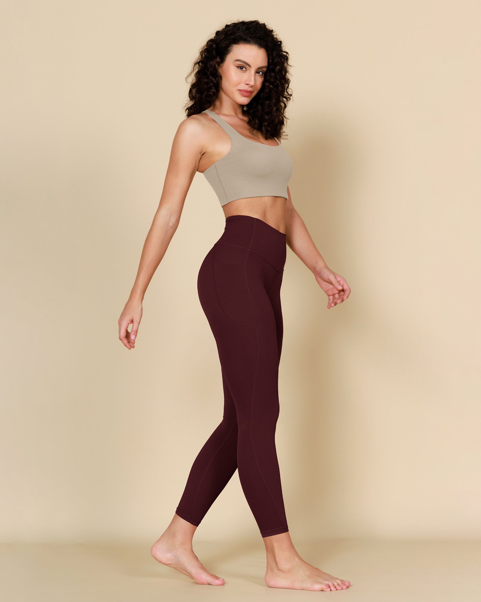 ODCLOUD 2-Pack 7/8 Buttery Soft Lounge Yoga Leggings with Pockets Black+Burgundy - ododos