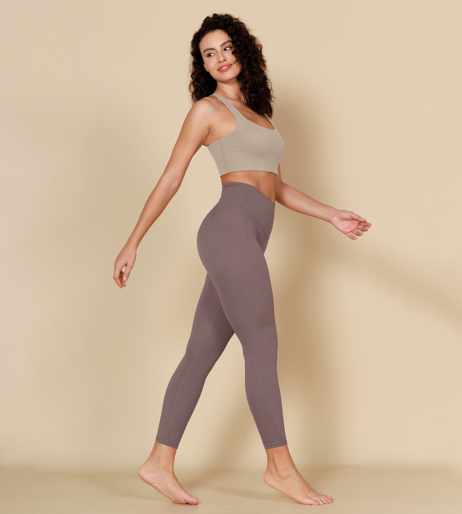 ODCLOUD 2-Pack 7/8 Buttery Soft Lounge Yoga Leggings with Pockets Black+Purple Taupe - ododos