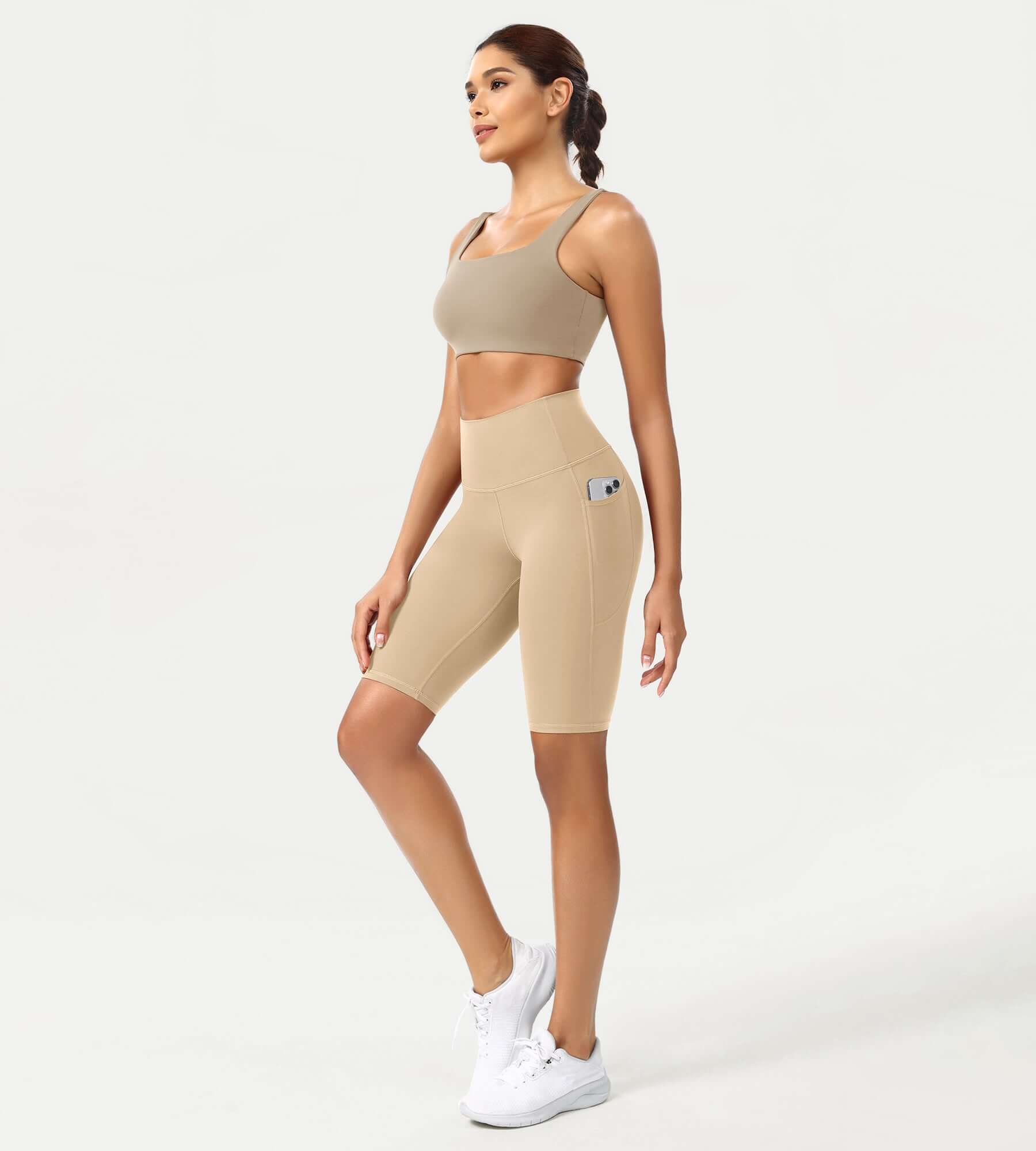 ODCLOUD 10" High Waist Lounge Yoga Shorts Beige - ododos