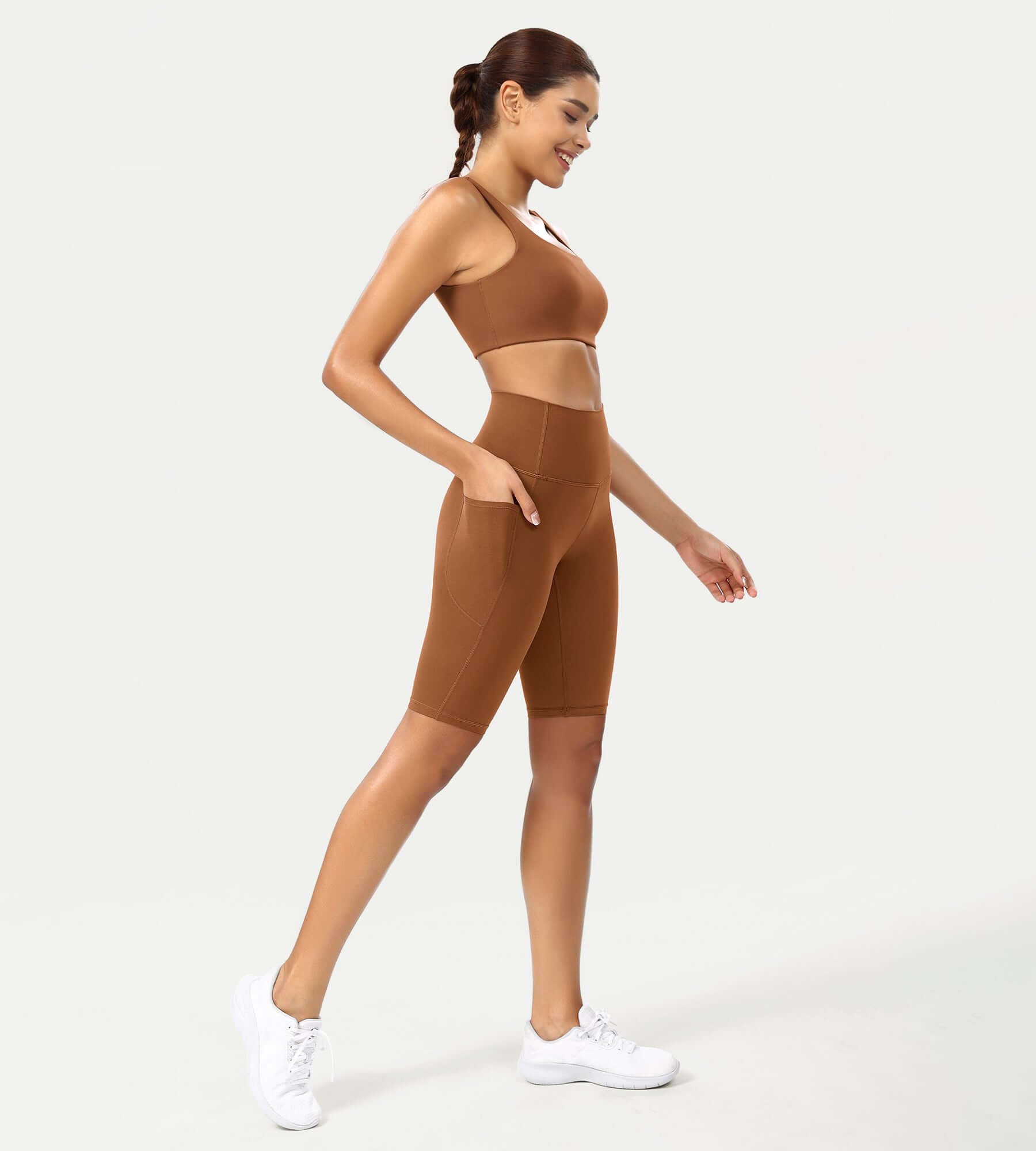 ODCLOUD 10" High Waist Lounge Yoga Shorts Caramel - ododos