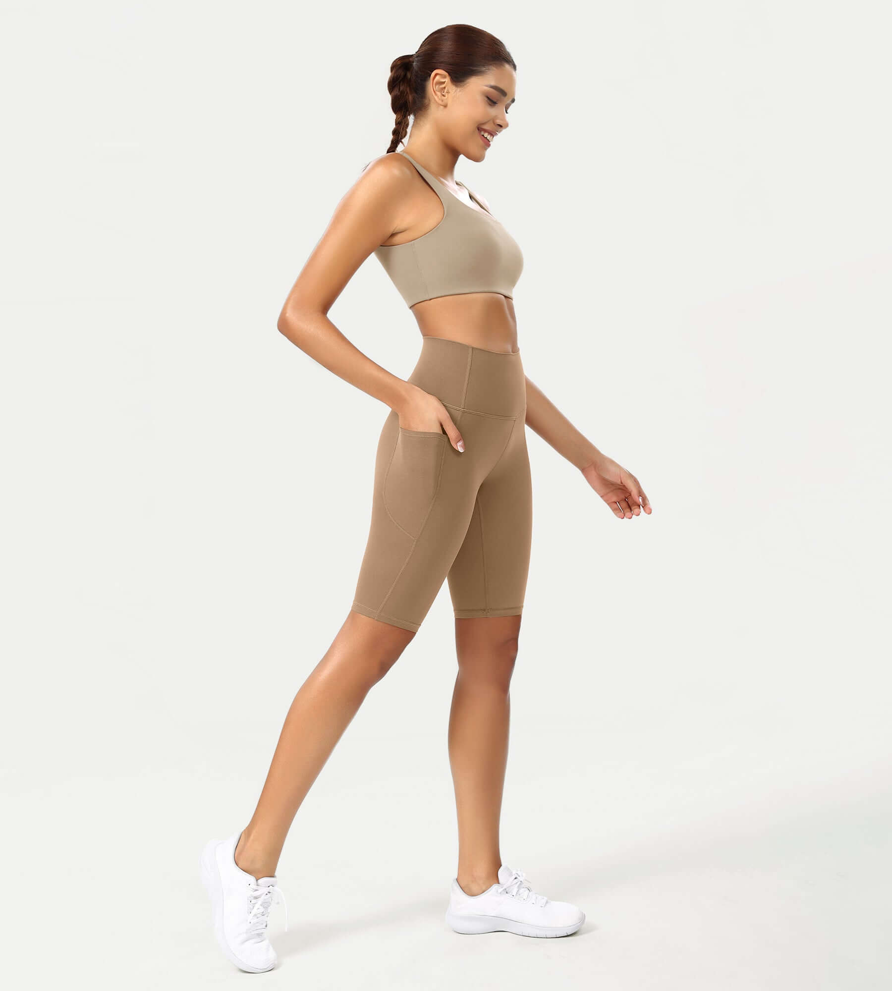ODCLOUD 10" High Waist Lounge Yoga Shorts Light Brown - ododos