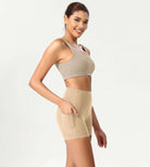 ODCLOUD 4" High Waist Lounge Yoga Shorts Beige - ododos