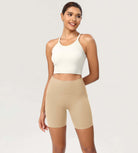 ODCLOUD 6" High Waist Lounge Yoga Shorts Beige - ododos