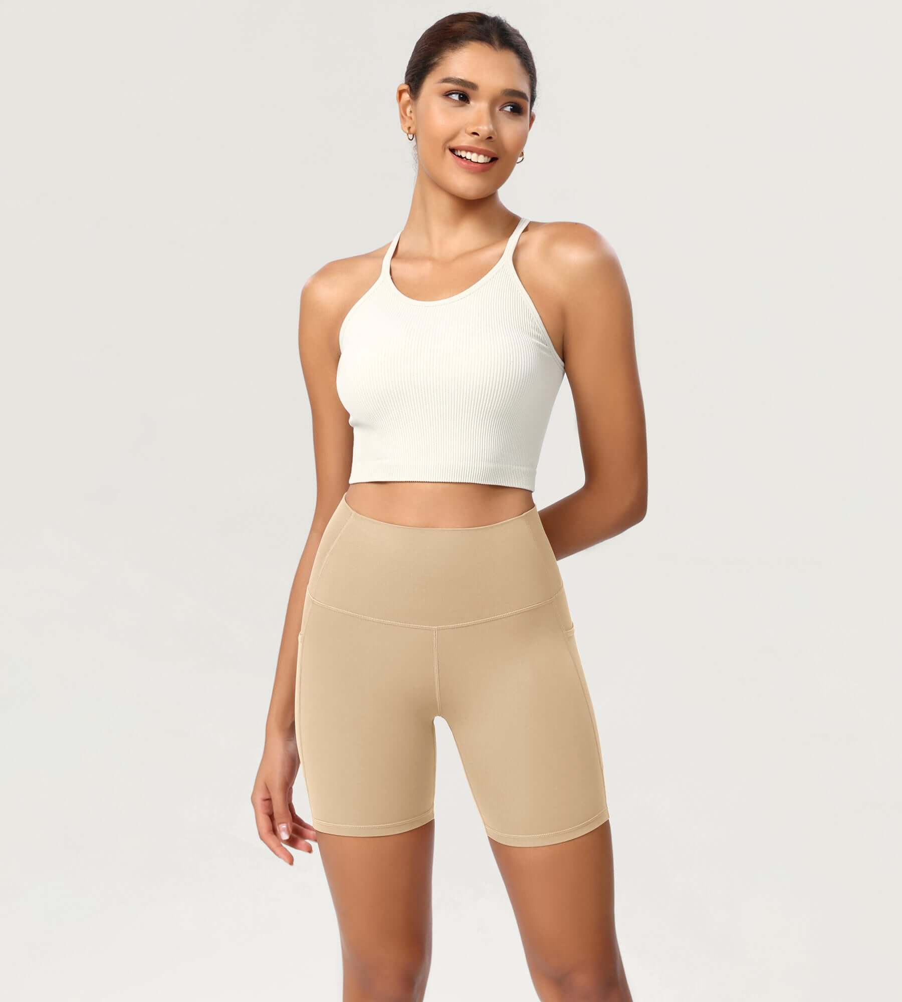 ODCLOUD 6" High Waist Lounge Yoga Shorts Beige - ododos